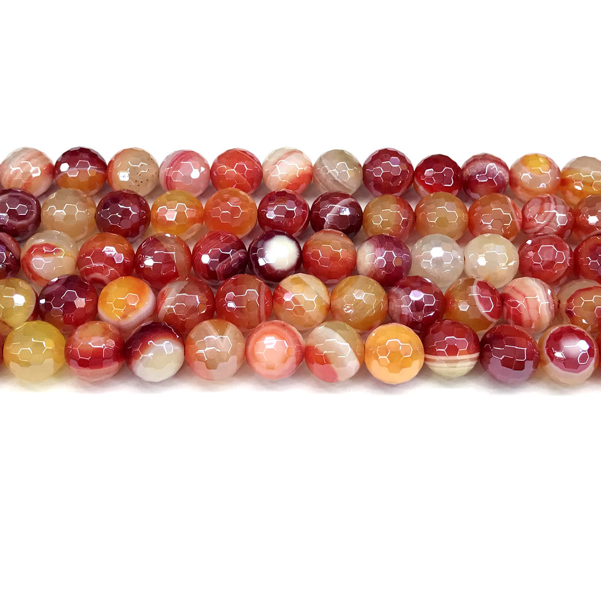 CAG822 Banded Agate Beads Electroplated Faceted Round 10mm 15" Strand