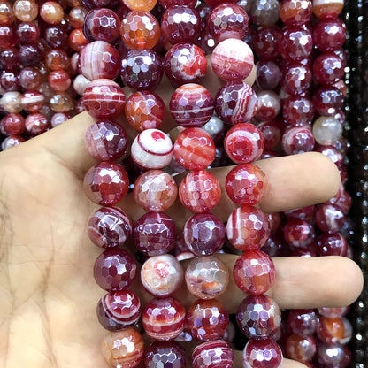 CAG822 Banded Agate Beads Electroplated Faceted Round 10mm 15" Strand