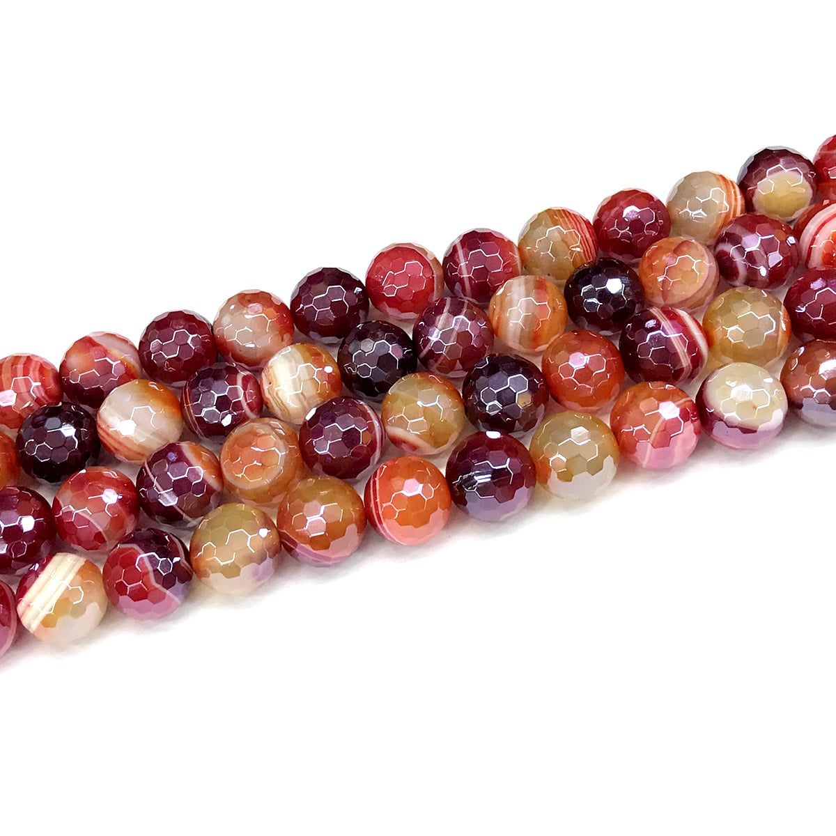 CAG823 Banded Agate Beads Electroplated Faceted Round 12mm 15" Strand