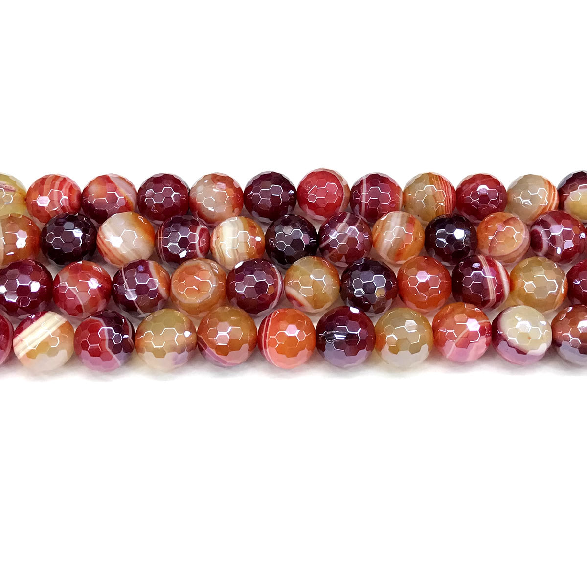 CAG823 Banded Agate Beads Electroplated Faceted Round 12mm 15" Strand