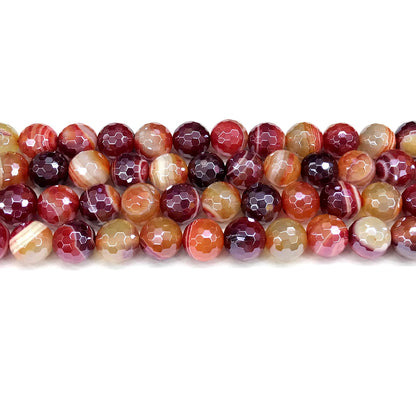 CAG823 Banded Agate Beads Electroplated Faceted Round 12mm 15" Strand