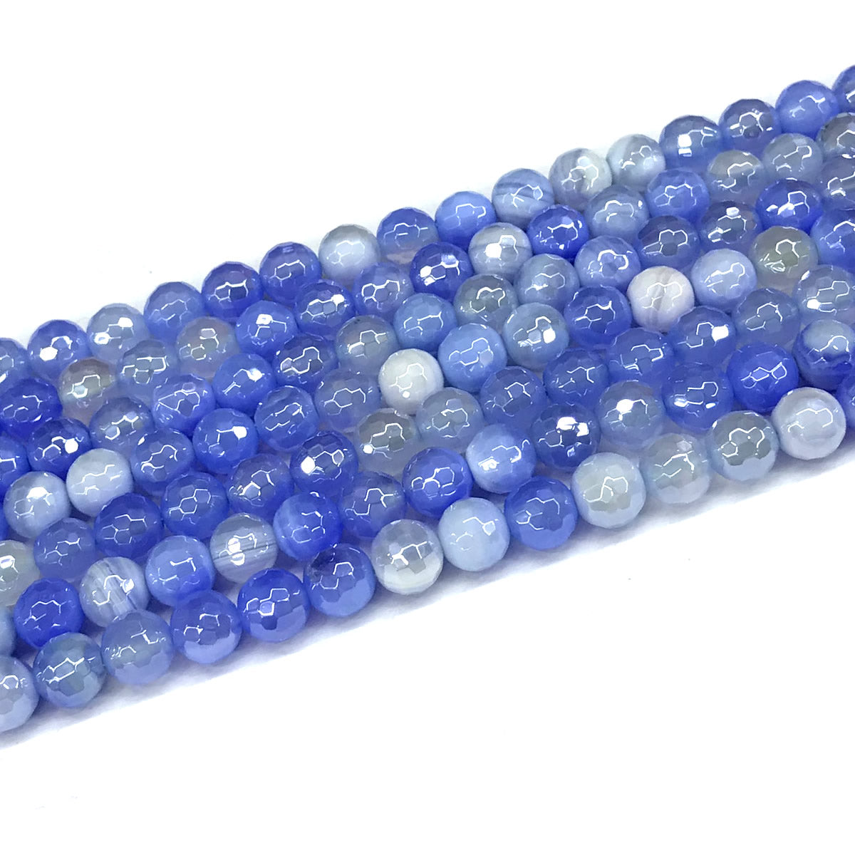 CAG825 Banded Agate Beads Electroplated Faceted Round 6mm 15" Strand