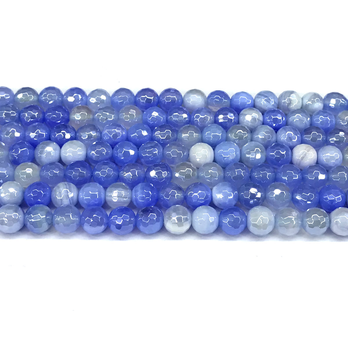 CAG825 Banded Agate Beads Electroplated Faceted Round 6mm 15" Strand