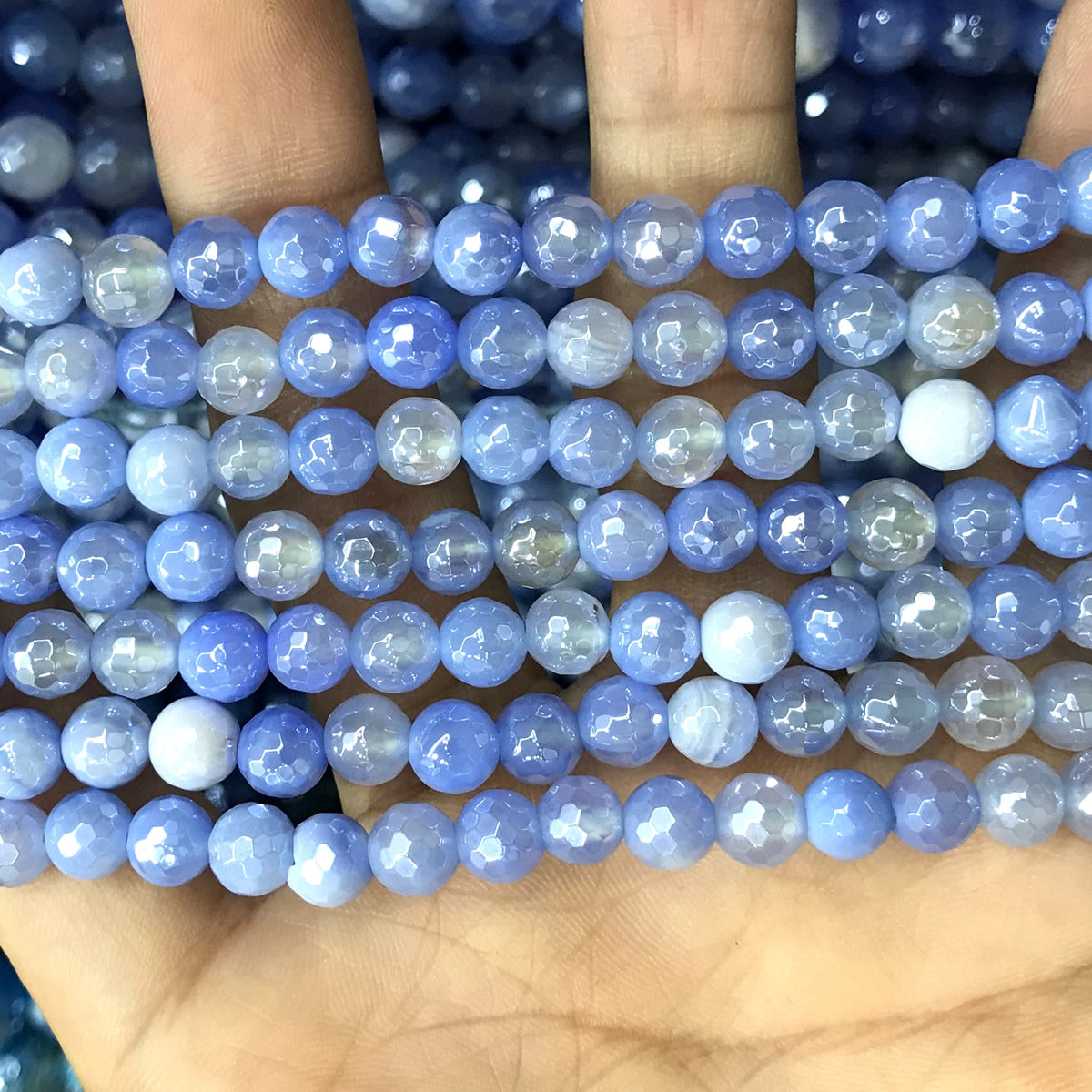 CAG825 Banded Agate Beads Electroplated Faceted Round 6mm 15" Strand