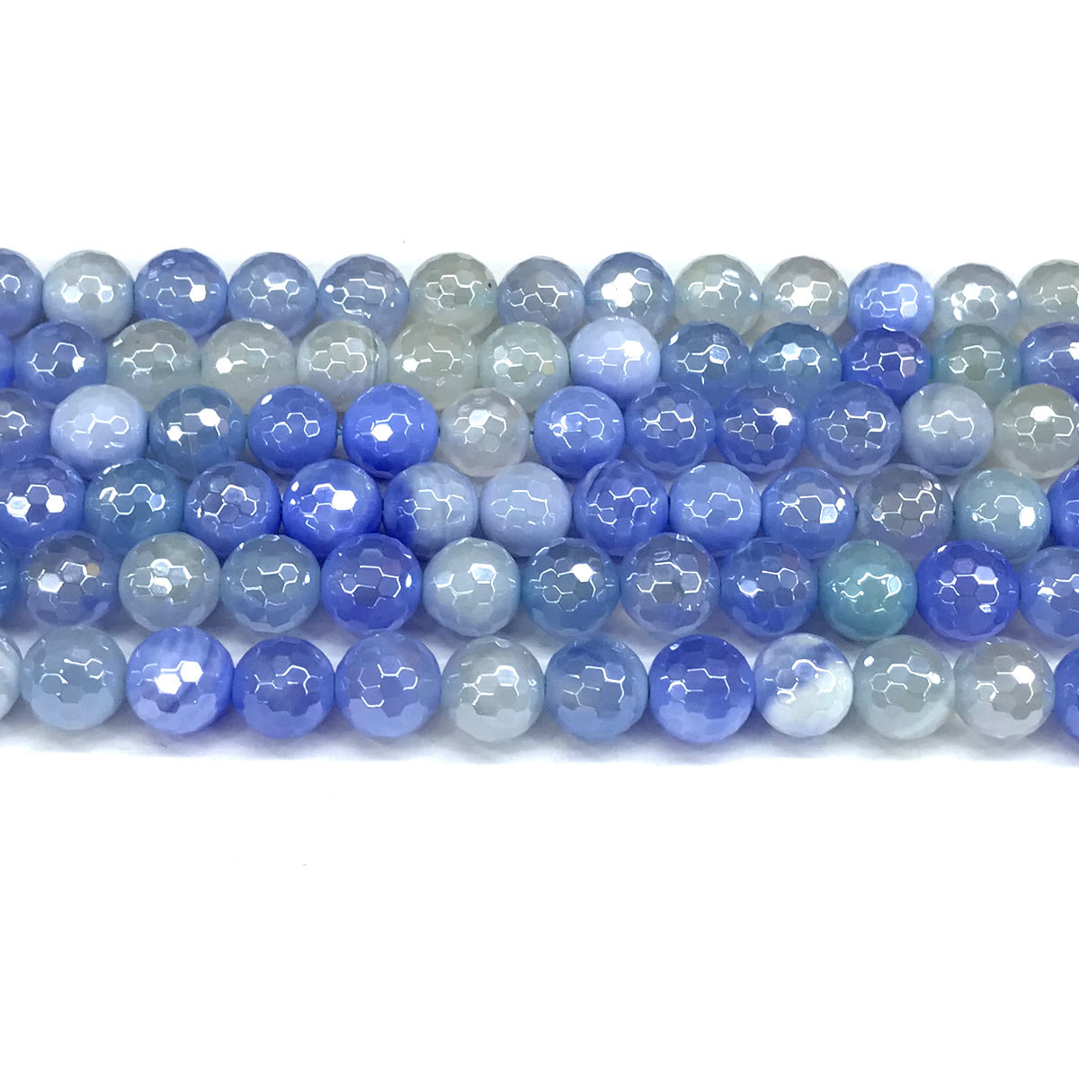 CAG826 Banded Agate Beads Electroplated Faceted Round 8mm 15" Strand