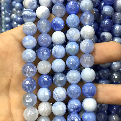 CAG827 Banded Agate Beads Electroplated Faceted Round 10mm 15" Strand