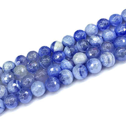 CAG828 Banded Agate Beads Electroplated Faceted Round 12mm 15" Strand