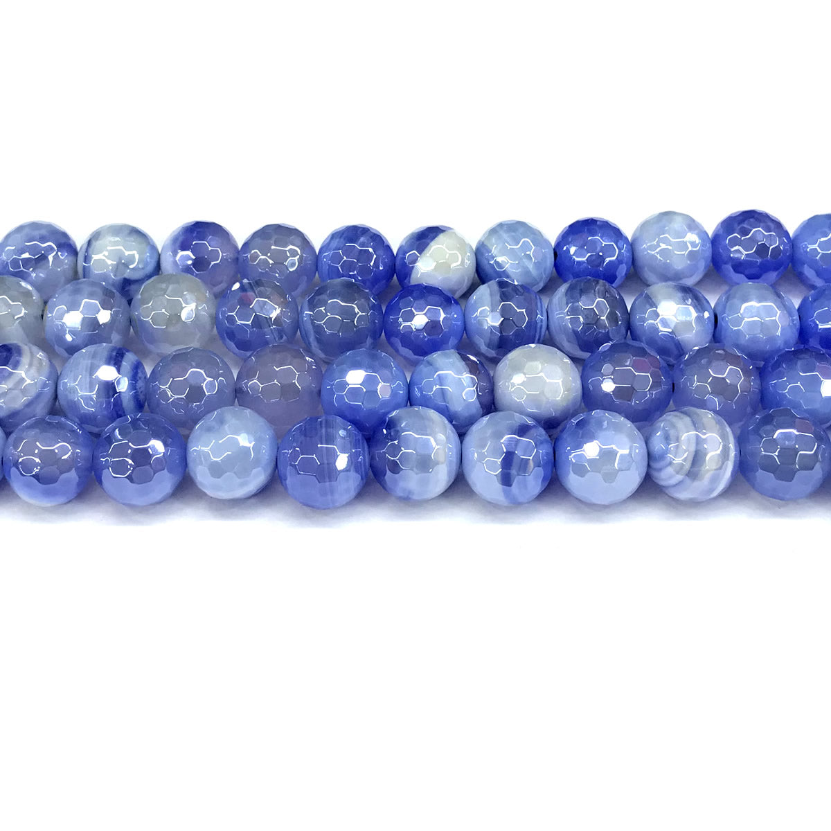 CAG828 Banded Agate Beads Electroplated Faceted Round 12mm 15" Strand