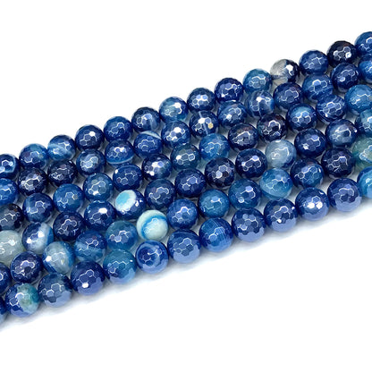 CAG831 Banded Agate Beads Electroplated Faceted Round 8mm 15" Strand