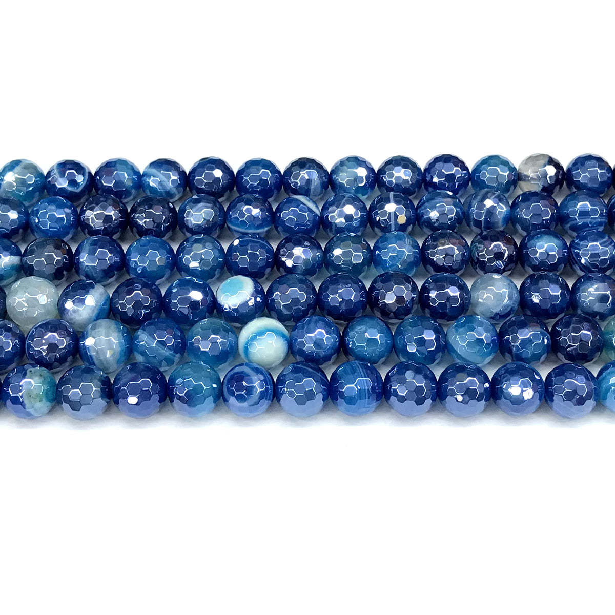 CAG831 Banded Agate Beads Electroplated Faceted Round 8mm 15" Strand