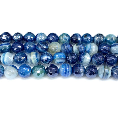 CAG833 Banded Agate Beads Electroplated Faceted Round 12mm 15" Strand