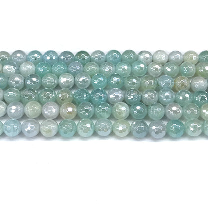 CAG836 Banded Agate Beads Electroplated Faceted Round 8mm 15" Strand