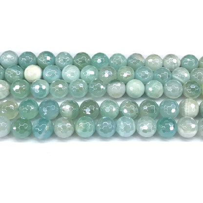 CAG837 Banded Agate Beads Electroplated Faceted Round 10mm 15" Strand