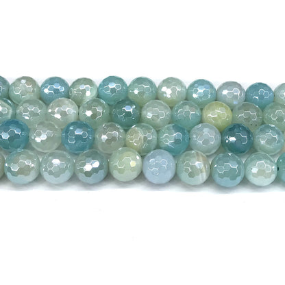 CAG838 Banded Agate Beads Electroplated Faceted Round 12mm 15" Strand