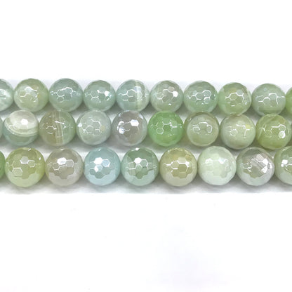 CAG839 Banded Agate Beads Electroplated Faceted Round 14mm 15" Strand