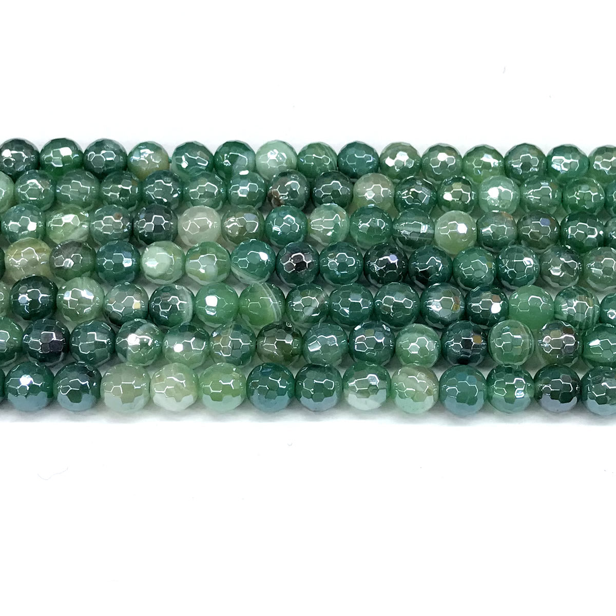 CAG840 Banded Agate Beads Electroplated Faceted Round 6mm 15" Strand