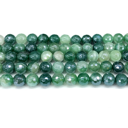 CAG842 Banded Agate Beads Electroplated Faceted Round 10mm 15" Strand