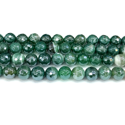 CAG843 Banded Agate Beads Electroplated Faceted Round 12mm 15" Strand