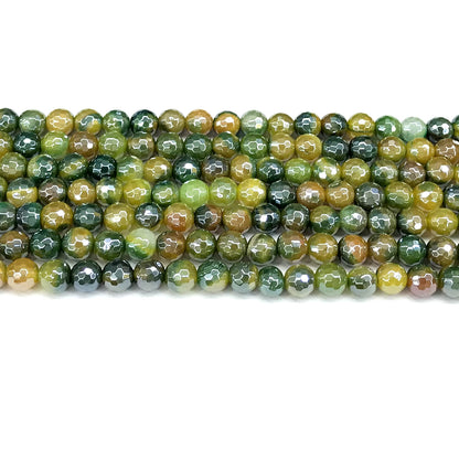 CAG845 Banded Agate Beads Electroplated Faceted Round 6mm 15" Strand