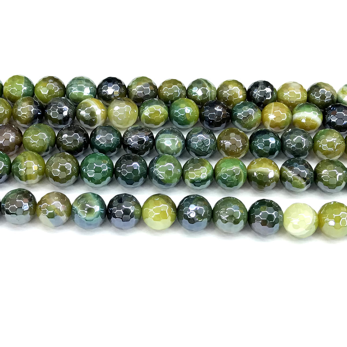 CAG847 Banded Agate Beads Electroplated Faceted Round 10mm 15" Strand