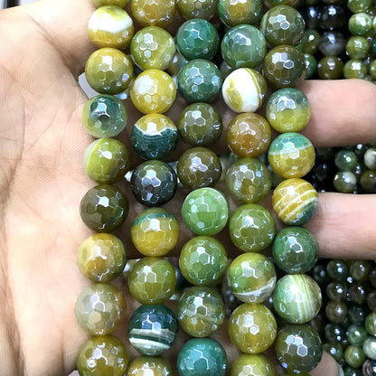 CAG847 Banded Agate Beads Electroplated Faceted Round 10mm 15" Strand