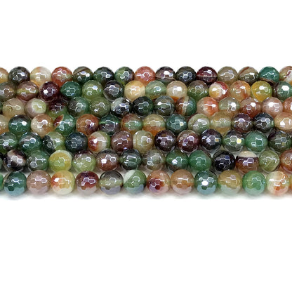 CAG850 Banded Agate Beads Electroplated Faceted Round 6mm 15" Strand