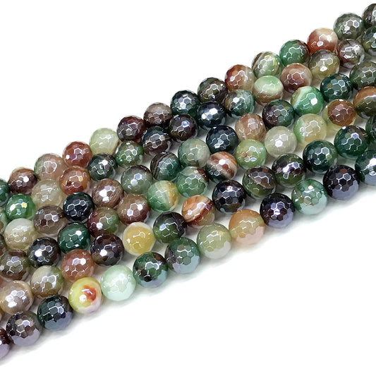 CAG851 Banded Agate Beads Electroplated Faceted Round 8mm 15" Strand