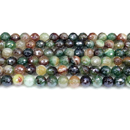 CAG851 Banded Agate Beads Electroplated Faceted Round 8mm 15" Strand