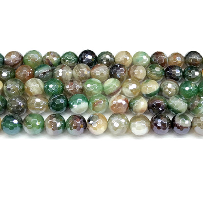 CAG852 Banded Agate Beads Electroplated Faceted Round 10mm 15" Strand