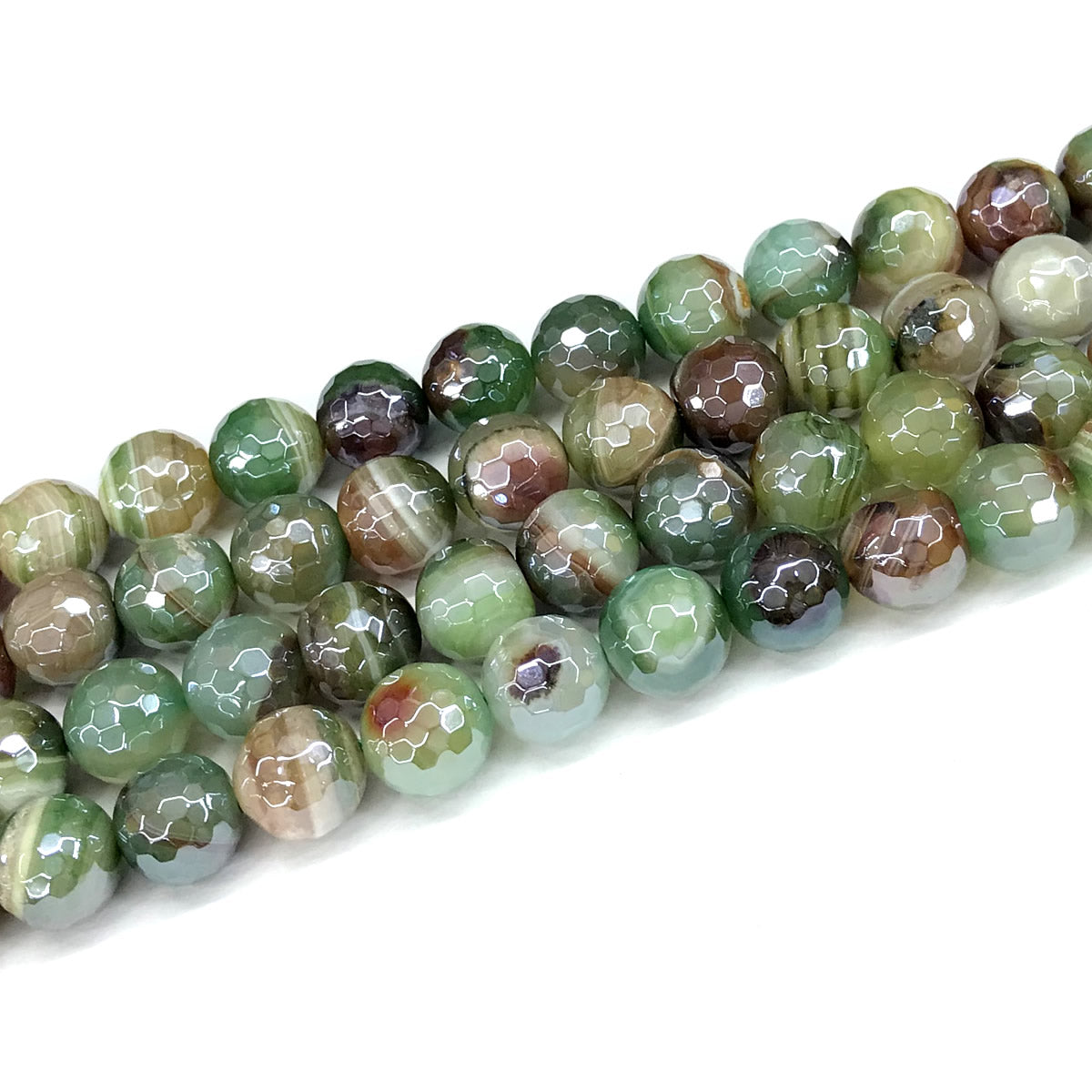 CAG853 Banded Agate Beads Electroplated Faceted Round 12mm 15" Strand