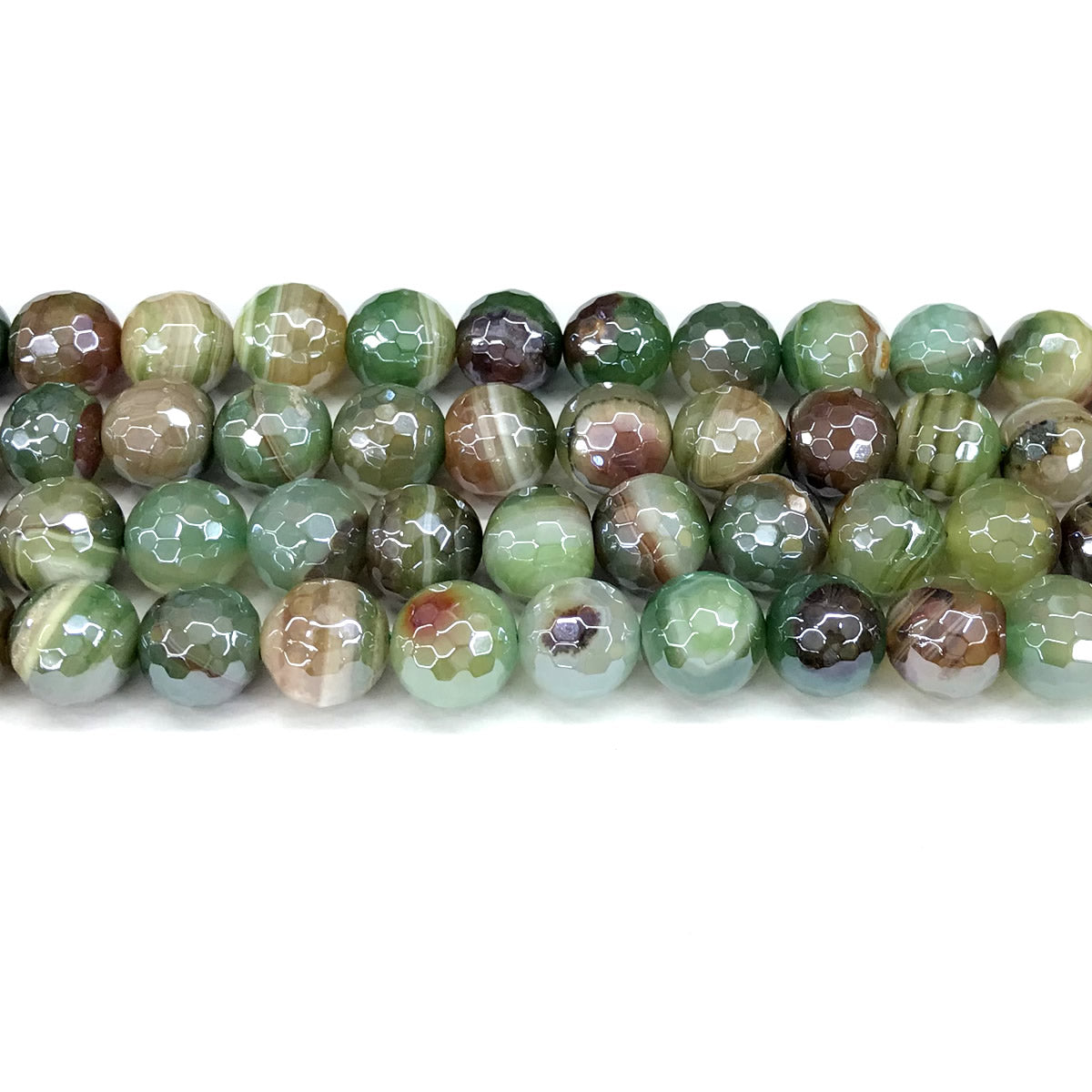 CAG853 Banded Agate Beads Electroplated Faceted Round 12mm 15" Strand