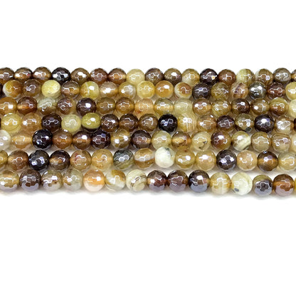 CAG855 Banded Agate Beads Electroplated Faceted Round 6mm 15" Strand