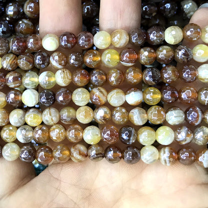 CAG855 Banded Agate Beads Electroplated Faceted Round 6mm 15" Strand