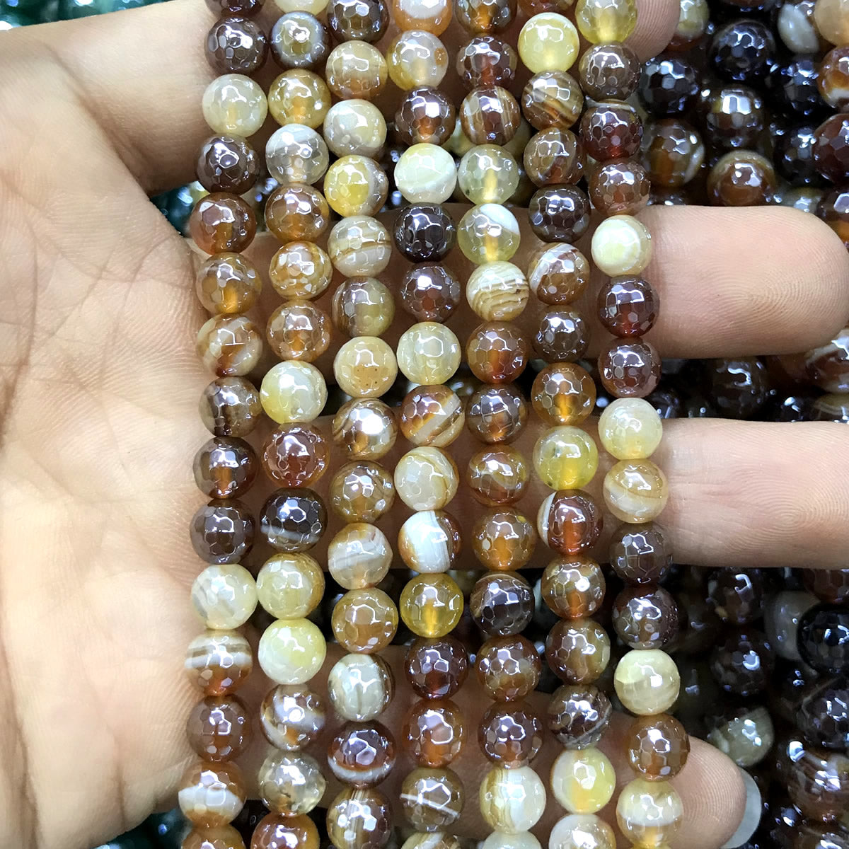 CAG855 Banded Agate Beads Electroplated Faceted Round 6mm 15" Strand