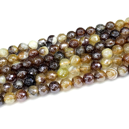 CAG856 Banded Agate Beads Electroplated Faceted Round 8mm 15" Strand