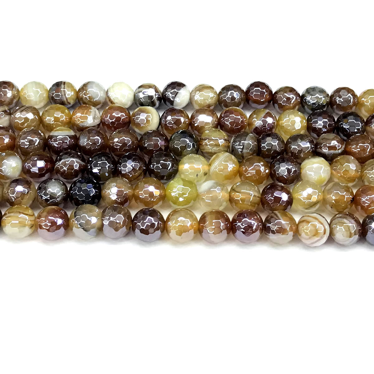 CAG856 Banded Agate Beads Electroplated Faceted Round 8mm 15" Strand