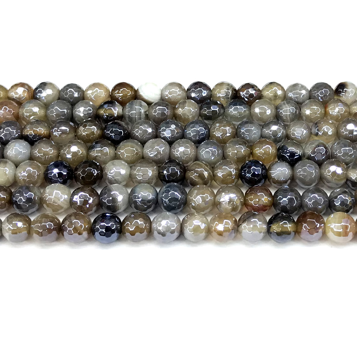 CAG860 Banded Agate Beads Electroplated Faceted Round 6mm 15" Strand