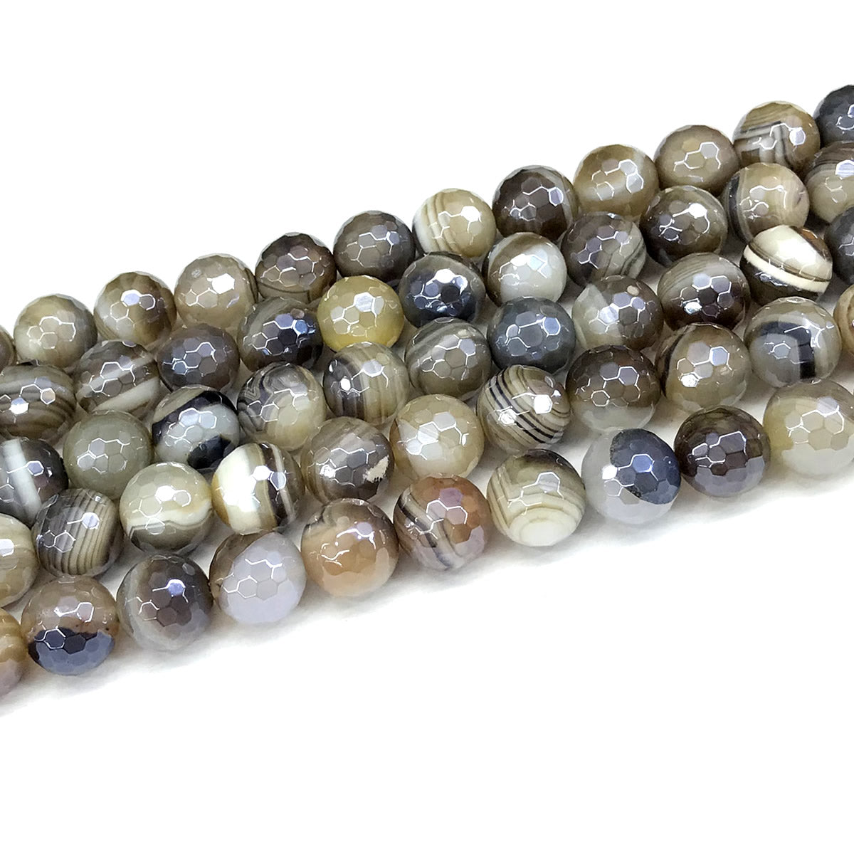 CAG862 Banded Agate Beads Electroplated Faceted Round 10mm 15" Strand