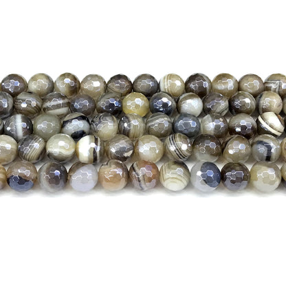 CAG862 Banded Agate Beads Electroplated Faceted Round 10mm 15" Strand