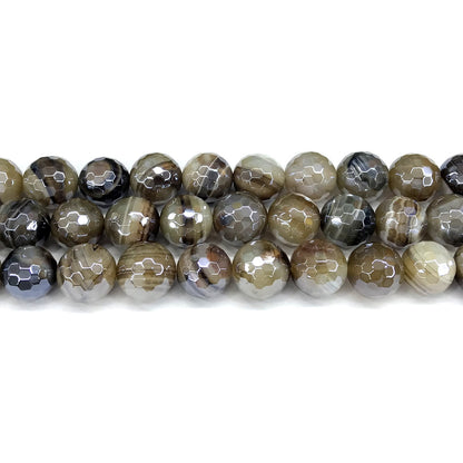 CAG863 Banded Agate Beads Electroplated Faceted Round 12mm 15" Strand