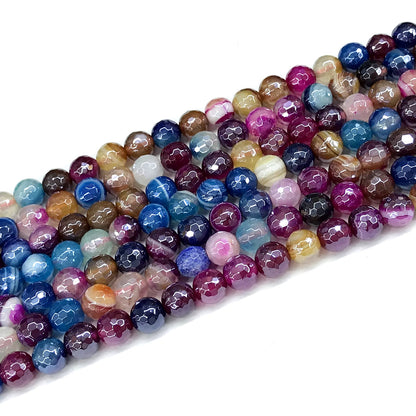 CAG865 Colorful Banded Agate Beads Electroplated Faceted Round 6mm 15" Strand