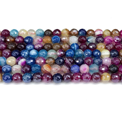 CAG865 Colorful Banded Agate Beads Electroplated Faceted Round 6mm 15" Strand