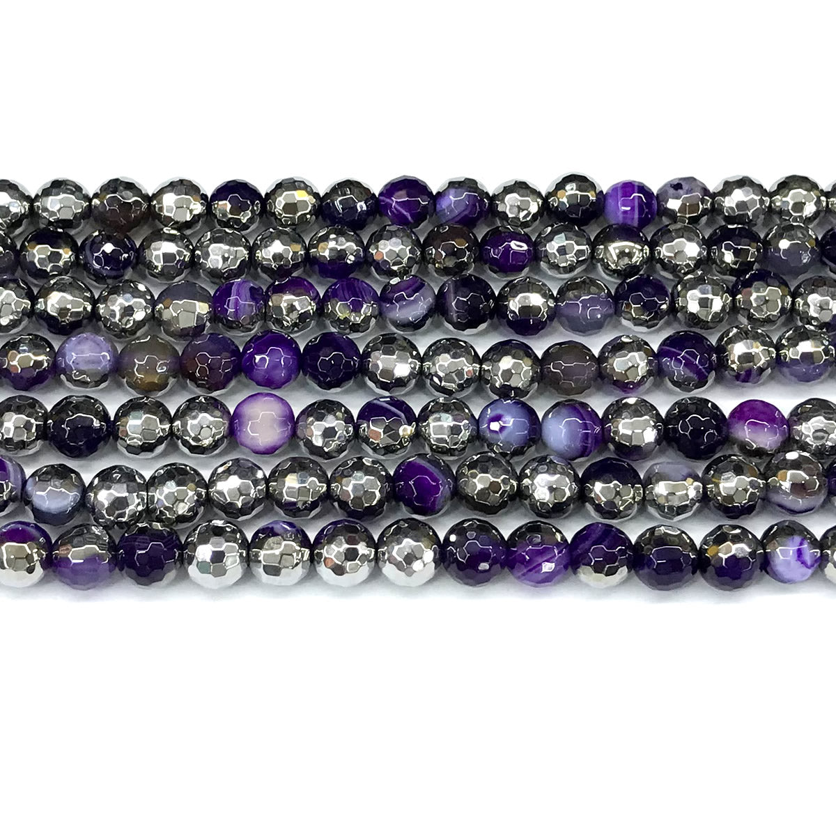 CAG870 Purple Banded Agate Beads Electroplated Faceted Round 6mm 15" Strand