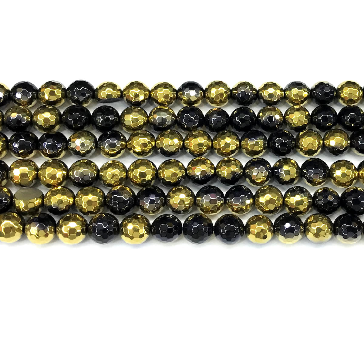 CAG880 Black Banded Agate Beads Electroplated Faceted Round 6mm 15" Strand