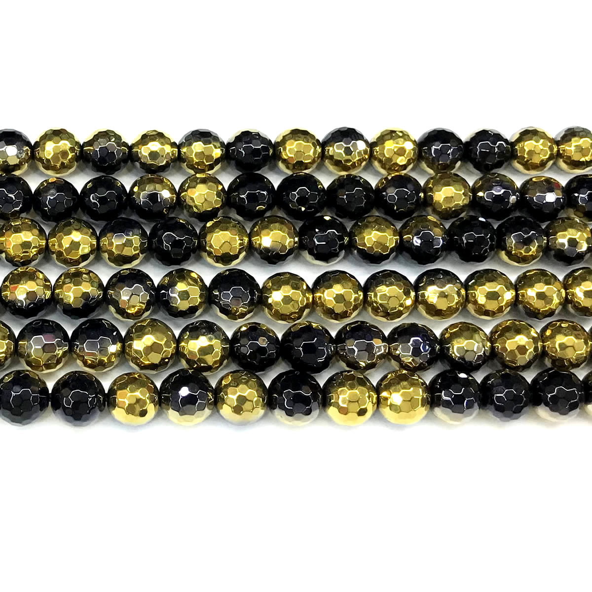 CAG881 Black Banded Agate Beads Electroplated Faceted Round 8mm 15" Strand