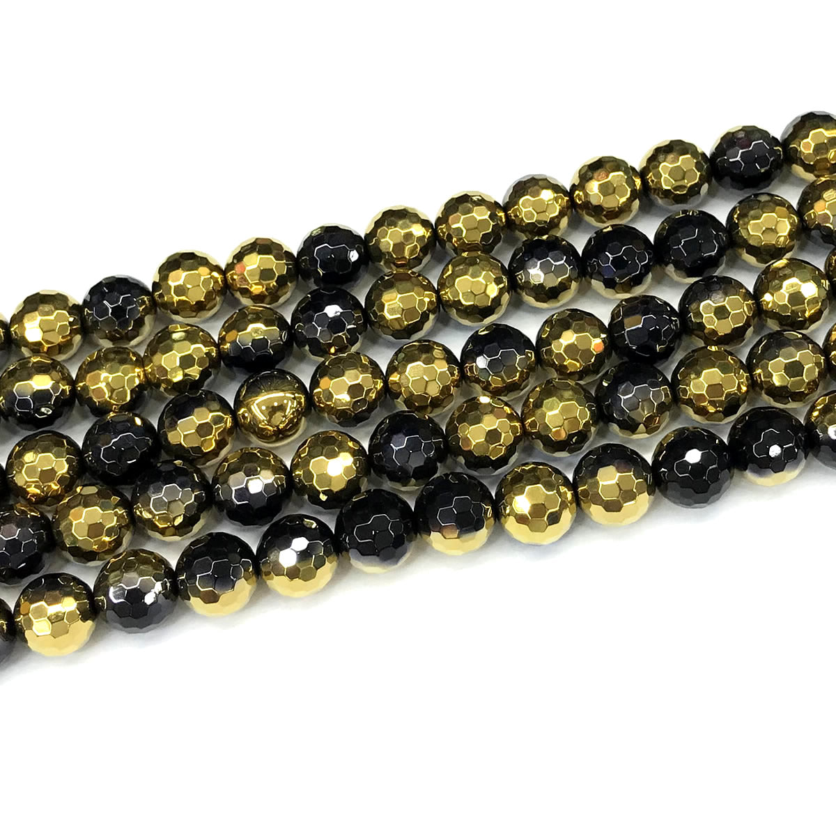 CAG882 Black Banded Agate Beads Electroplated Faceted Round 10mm 15" Strand