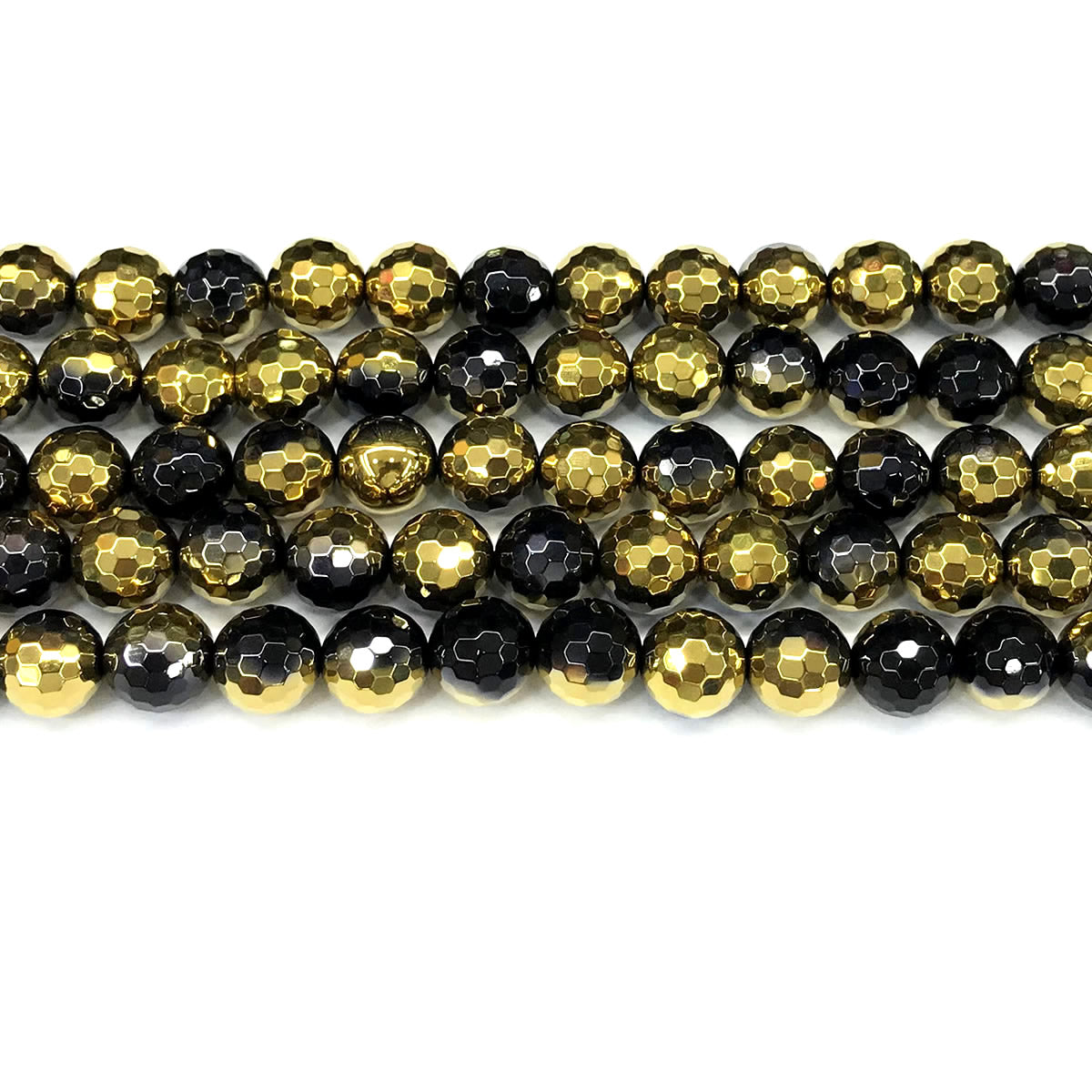 CAG882 Black Banded Agate Beads Electroplated Faceted Round 10mm 15" Strand