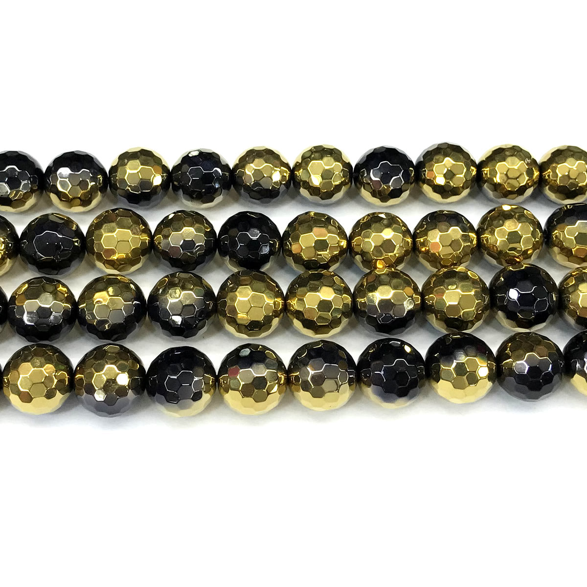 CAG883 Black Banded Agate Beads Electroplated Faceted Round 12mm 15" Strand