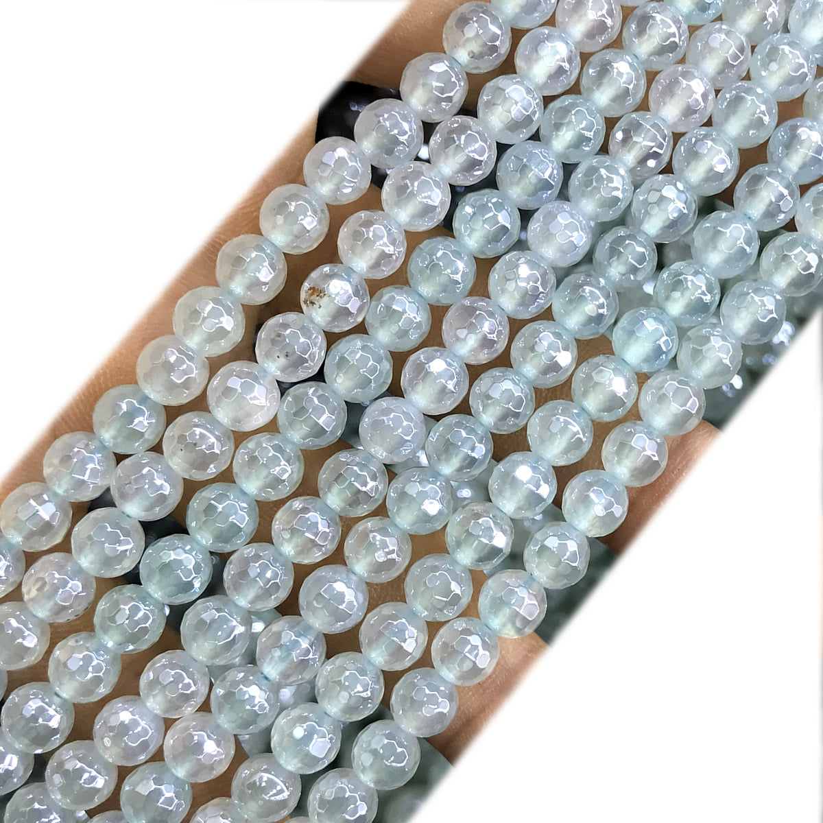 CAG885 Green Agate Beads Electroplated Faceted Round 6mm 15" Strand