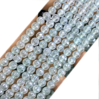 CAG885 Green Agate Beads Electroplated Faceted Round 6mm 15" Strand